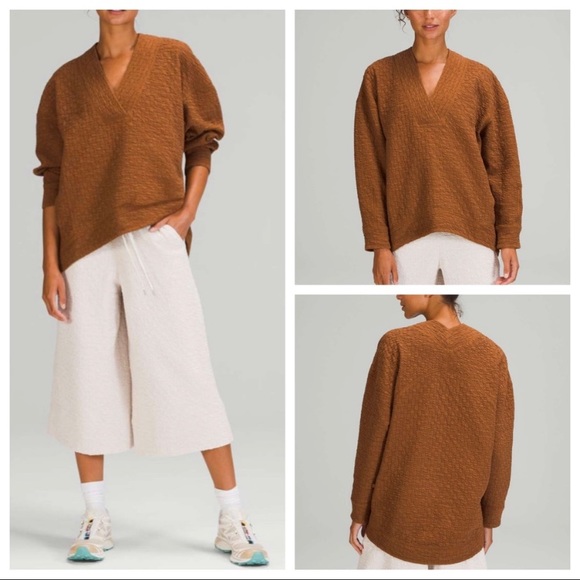lululemon athletica Tops - LULULEMON RIPPLED V NECK PULLOVER-COPPER BROWN,6/8